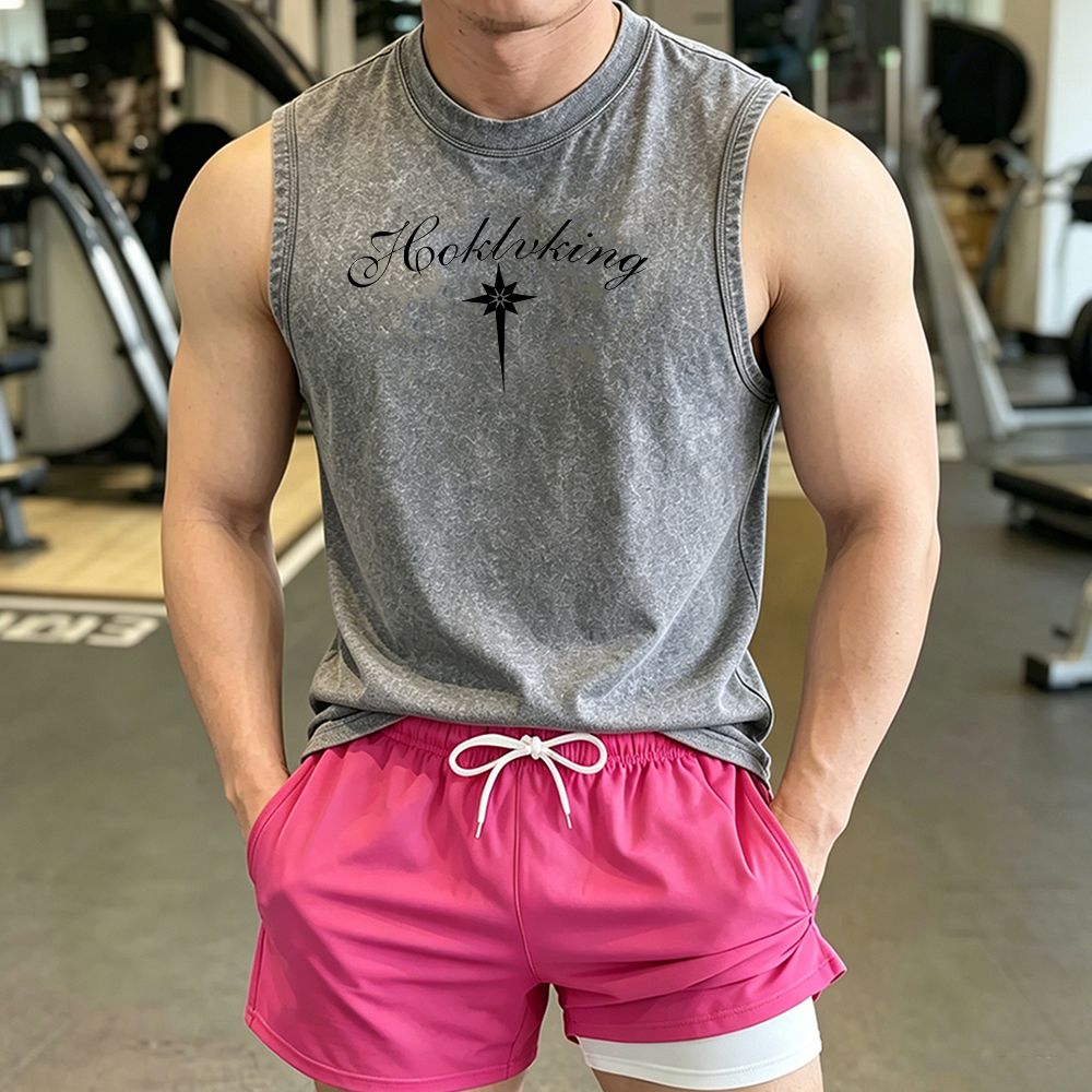 Summer Short Set - Men Washed Sleeveless Tank Top &