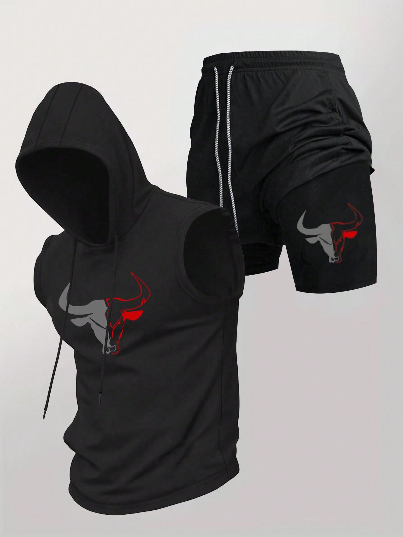 Summer Short Set - Men's 2 Piece Black Sleeveless Hooded