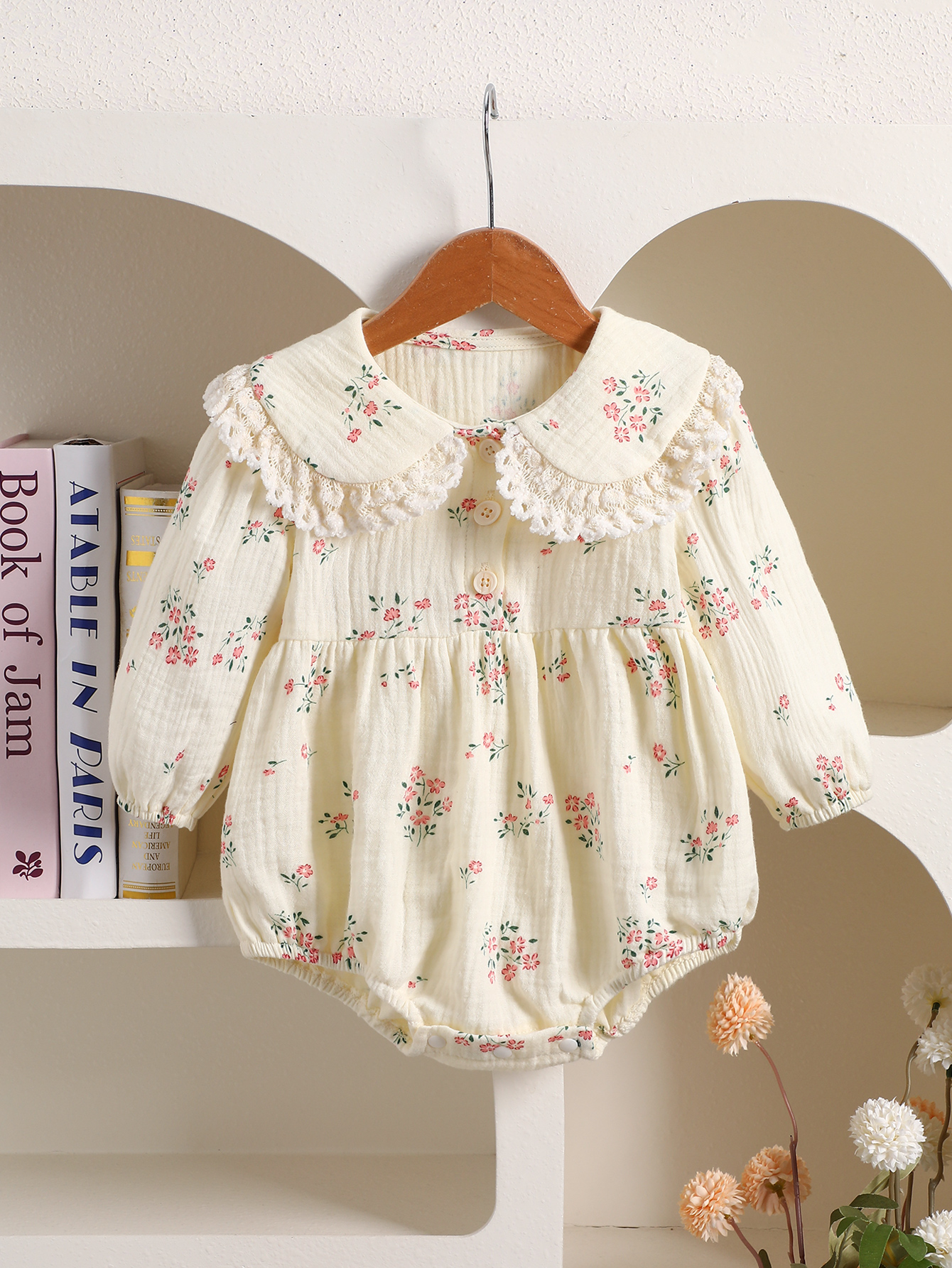 Baby Clothing Stores - Baby Floral Embroidered Long-Sleeve Romper, Spring