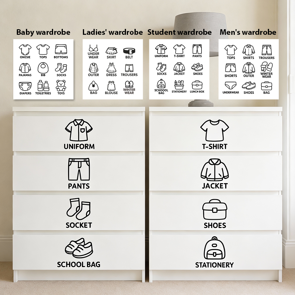 Baby Clothing Labels - 9 pcs/Sheet, Wardrobe Organizer Labels, Closet